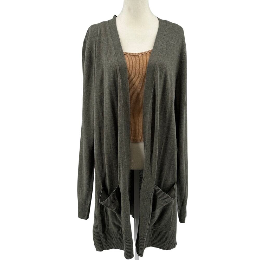 Matty M Long Cardigan Sweater SZ XL Open Front Slouchy Loose Drape Olive Green